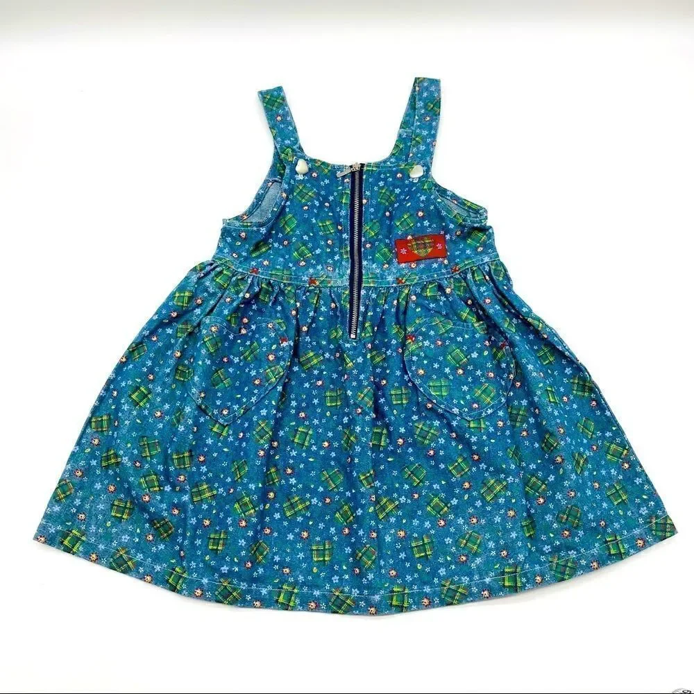🌸 Badge Printed Chambray Dress Overalls